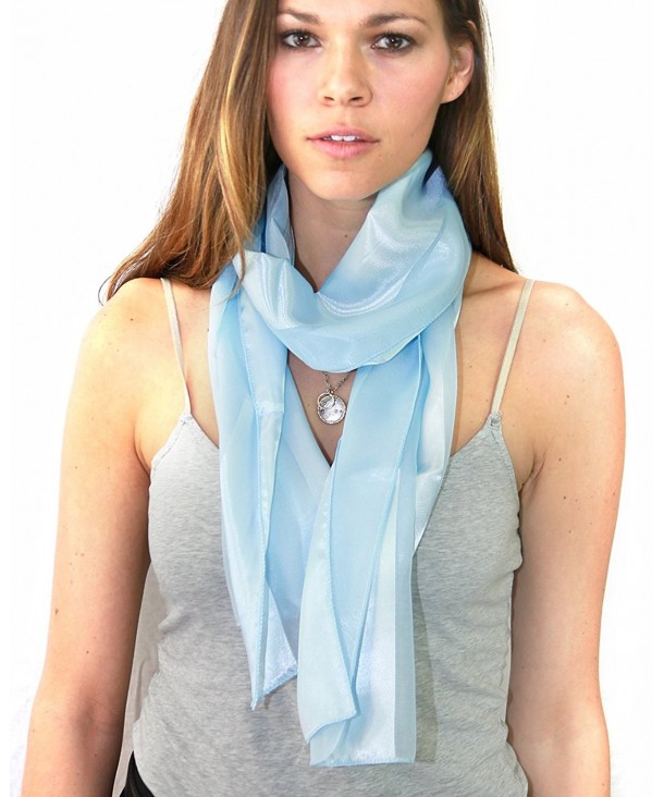 NYFASHION101 Women's Versatile Satin Striped Sheer Chiffon Scarf Headwear - Satin Stripe Light Blue - CT12EXWGQZF