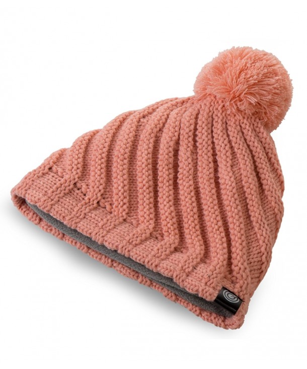 Evony Womens Ribbed Pom Beanie Hat With Warm Fleece Lining - One Size - Light Pink - CD187N934MX