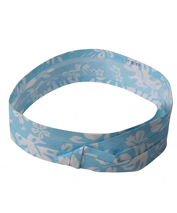 Pleated Fabric Print Hat Band - R Hawaiian Flower Light Blue - C011174WY59