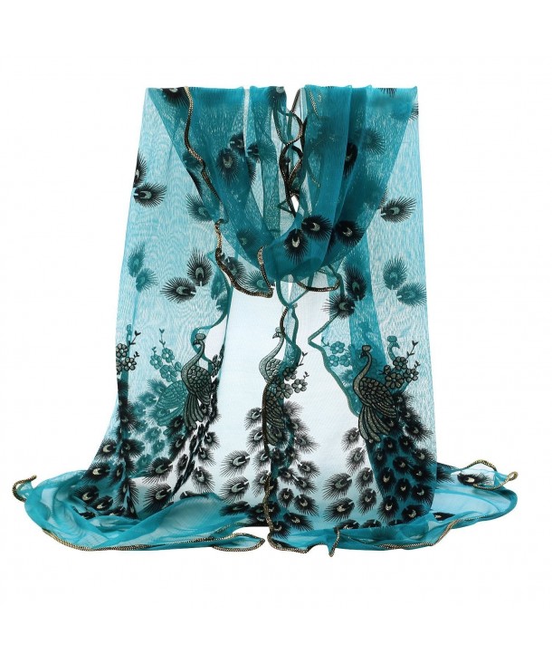 JYS365 Women Peacock Embroidered Soft Wrap Shawl Stole Pashmina Lace Scarf - Peacock Blue - CY12JG1NYWL