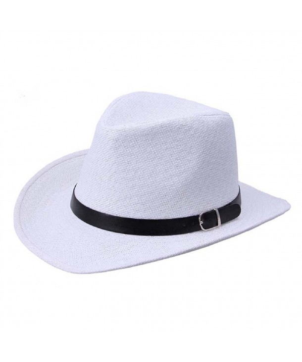 Tonsee Fashion Summer Men Straw Hat Cowboy Hat - White - CE122S9K0HP
