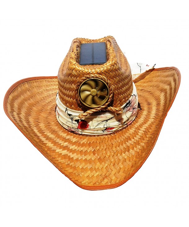 Kool Breeze Solar Hat Female Palm Leaf Cowboy Hat W. Scarf - C311QB10N1F