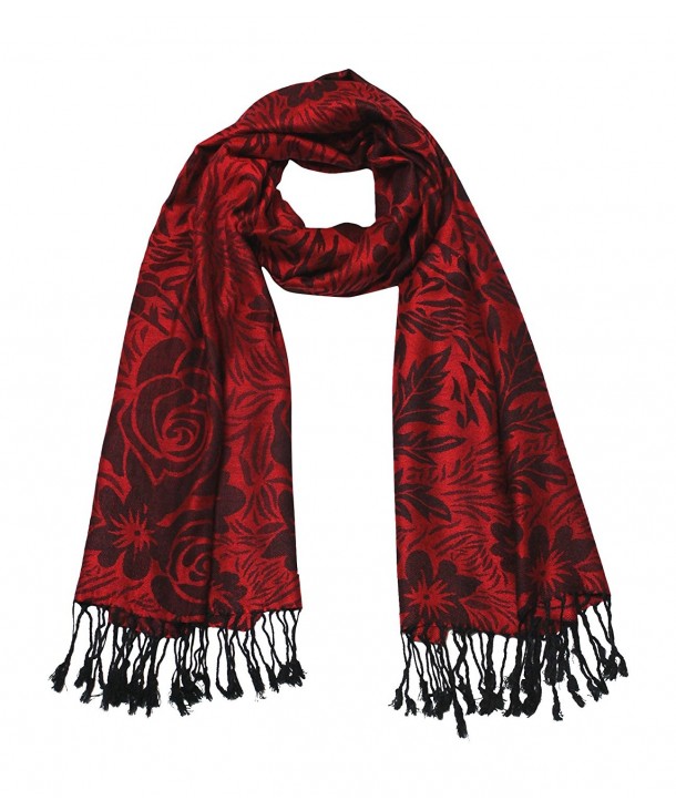 Rose Jacquard Scarf Women's Fashion Shawl Long Soft Accent Wrap In Red/Black - CU187NGURHS