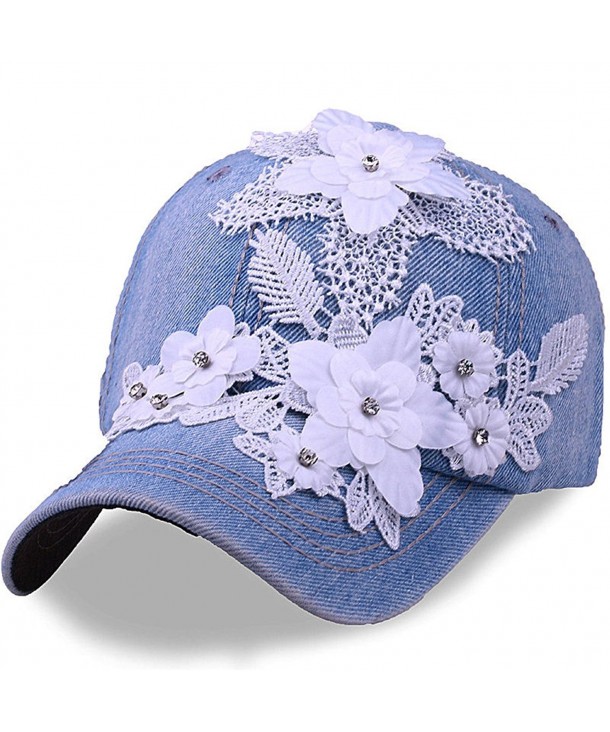 CRUOXIBB Women 's Sequins Flower Baseball Hat Cotton Sun Caps - Light Blue - CI182GE3LI4