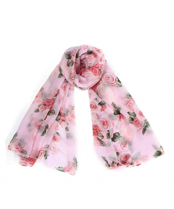 DZT1968 Autumn Winter Women Floral Long Soft Chiffon Shawl Scarf Pashmina (Pink) - CS125G4RRLV