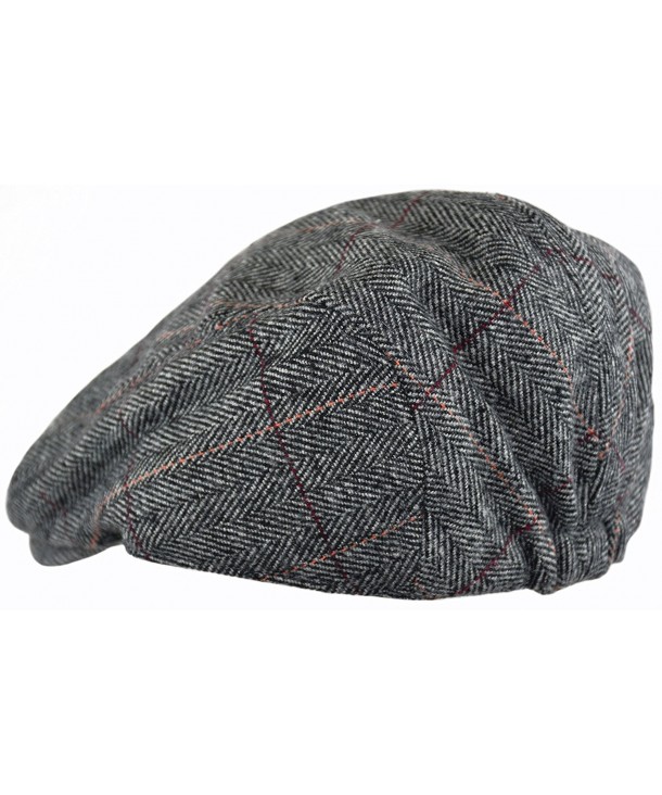 Men's Classic Herringbone Tweed Wool Blend Newsboy Ivy Hat (Large/X ...