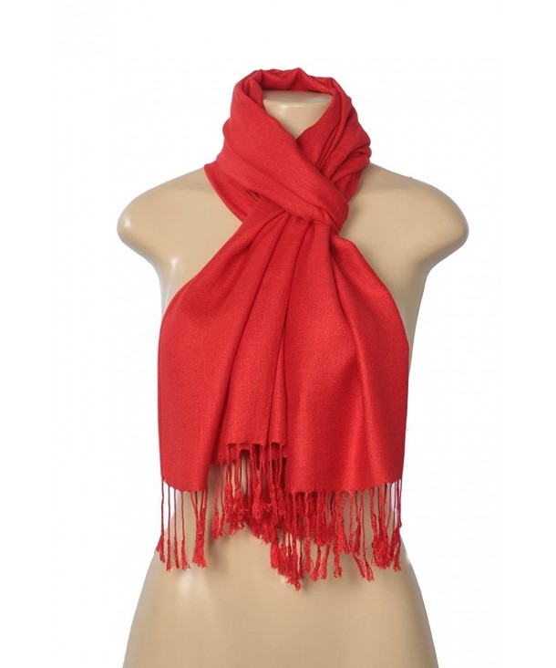 Elegant Pashmina Silk Blend Soft Wrap Scarf Shawl for Women - 30+ Solid Colors - Red - CB12DJX9RTL