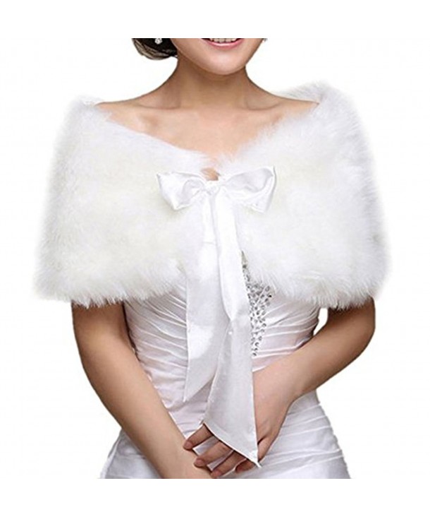Prom Queen Faux Fur Wrap Shawl Shrug Bolero Cape Lady Gift Jacket coat shawls - Ivory - C512O4PP4DJ