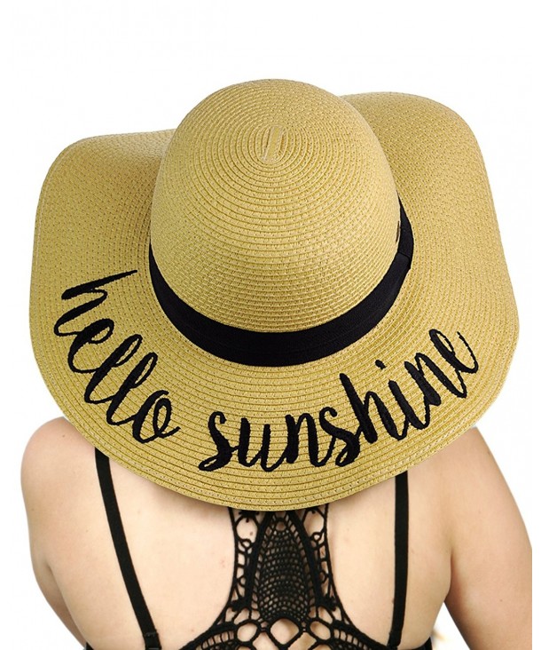 C.C Women's Paper Weaved Crushable Beach Embroidered Quote Floppy Brim Sun Hat - Hello Sunshine - C417XQ66HOO