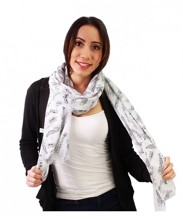 Modadorn Simply Music Note Design Scarf - White - CB11U993PJ7