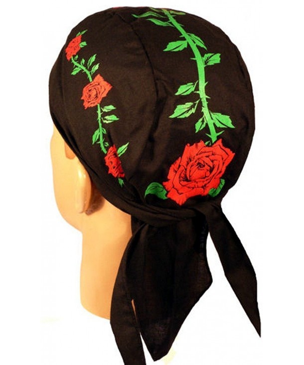 Skull Cap Biker Caps Headwraps Doo Rags - Red Roses on Black - CP12ELHO9LZ