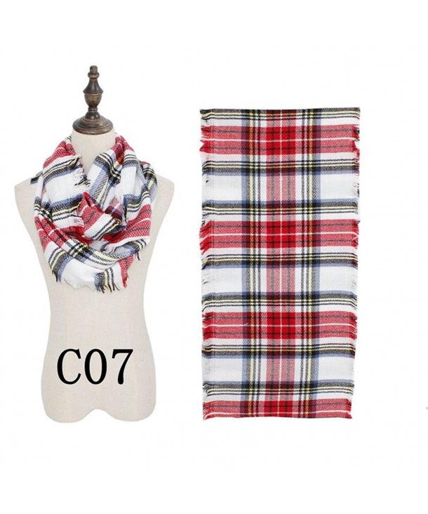 Women's Stylish Soft Plaid Tartan Cashmere Feel Checked Winter Warm Loop Infinity Scarf - Red&white - C8186KAQSIQ