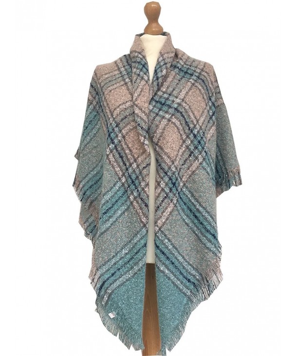 New Ladies Oversized Warm Winter Blanket Scarf Tartan Plaid Check Shawl Wrap - Mint & Peach - CP186RKQRY7
