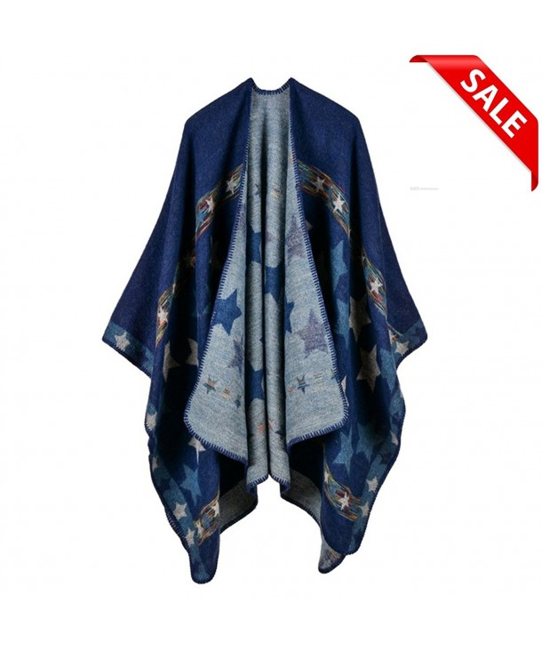 Jelinda Women Blanket Shawl Wrap Open Poncho Cape Winter Large Warm Diamond Star Scarf - B-navy - CM186KE39TN