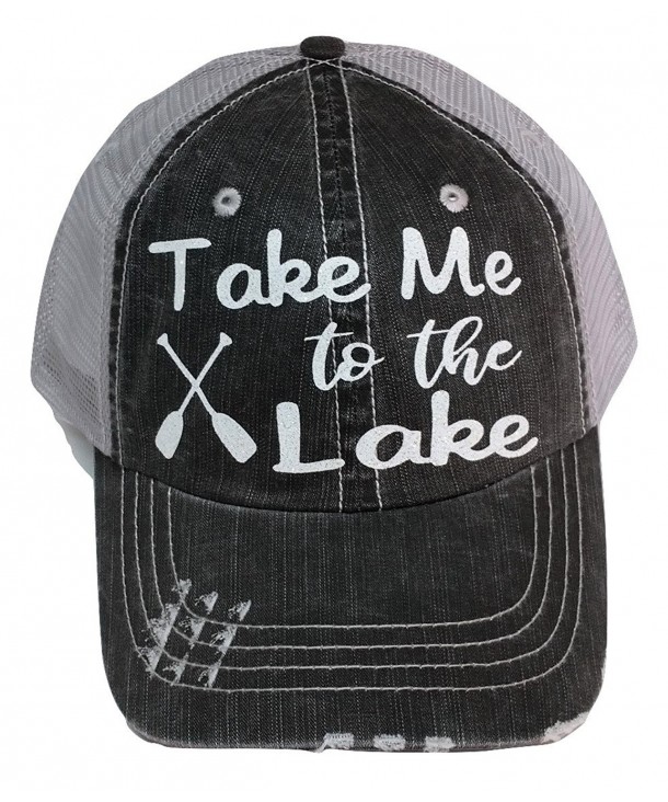 Loaded Lids Women's Take me to the Lake Distressed Bling Baseball Cap - Grey/White - CF183KT4DUE