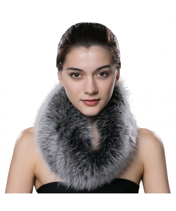 URSFUR Women's Winter Warm Neck Fur Scarf Real Fox Collar Fur Cowl Multicolor - Gray - CN12NUMJM3M