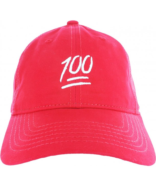 Dad Hat Cap - Emoji 100 Hundred Embroidered Adjustable Baseball Cap - Red - C312ICHK6YJ