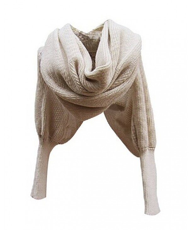 Losuya Women Solid Scarf with Sleeves Crochet Knit Long Soft Wrap Shawl Scarves (Beige) - C811RNP40C1