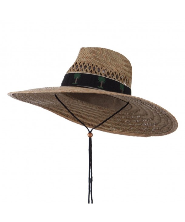 Designed Band Wide Brim Straw Hat - Palm Black W37S14E - C311E8TSMVF