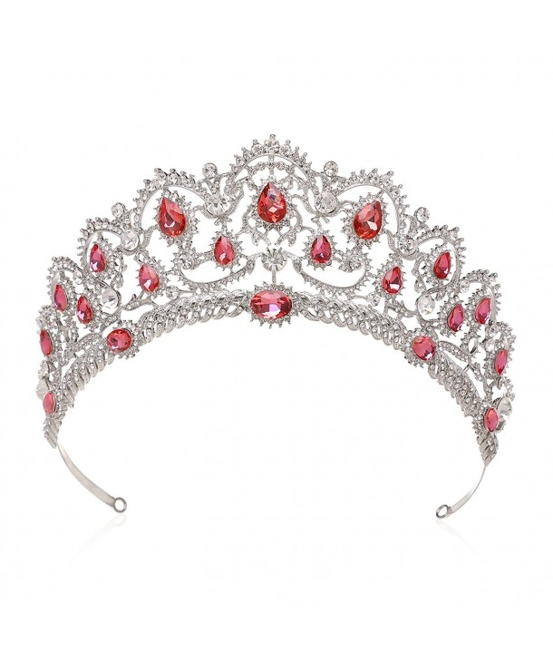 SWEETV Vintage Crystal Crown for Women Rhinestone Queen Tiara Wedding Hair Accessories- Pink - CL17YXYK403