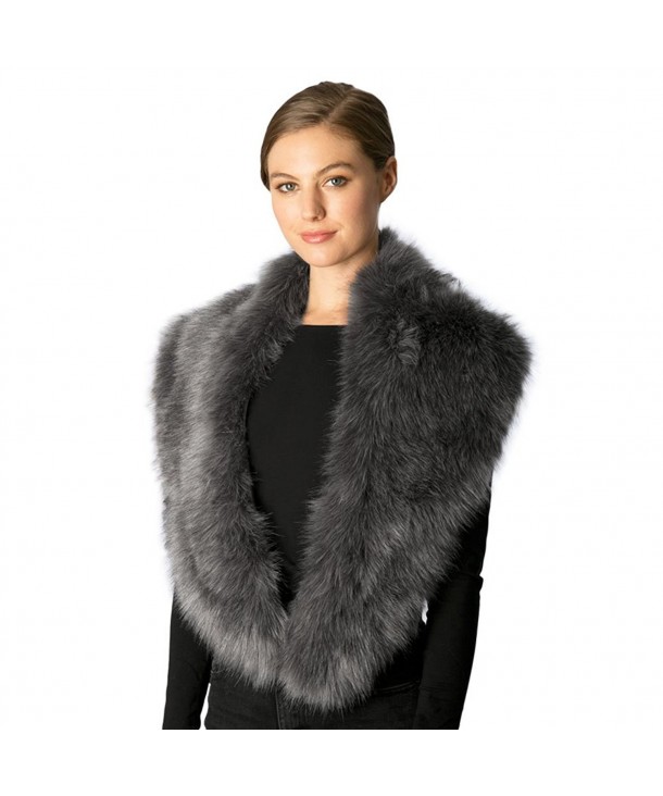 Fashion 21 Women's Luxury Faux Fur Fashion Trendy Warm Long Scarf Shawl Wrap - With Slit - Grey - CP185QERG6T