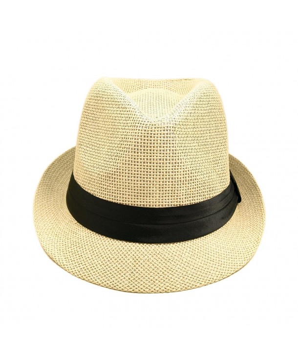 Classic Natural Fedora Straw Hat with Black Color Band CJ11076FX0B