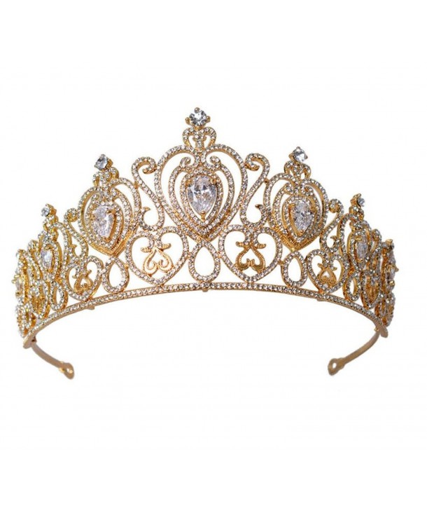 Wiipu Queen Princess Tiara Crown Luxury AAA Zircon Rhinestone Wedding Bridal Headband(A1153) - Gold - CD185TR2IKT
