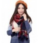 QMY Unisex Large Wool Blend Tartan Plaid Soft Scarf Wrap Shawl Blanket Stole Pashmina - Red & Blue - CG125L9ZLMN