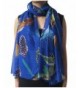 Lina & Lily Bird and Feather Print Oversized Scarf Lightweight - Royal Blue - CZ11XXA9L9B