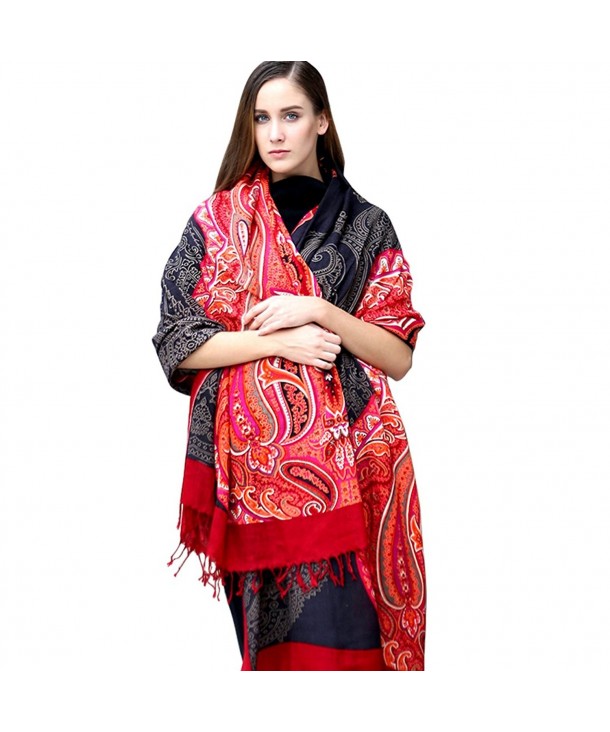 DANA XU 100% Pure Wool Winter Women Scarf National Style Pashmina - Red&black - CW180CZM05M