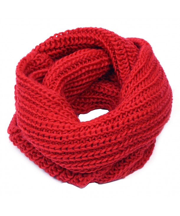 Kaisifei Women Winter Warm Infinity 2 Circle Cable Knit Scarf - Red - CW127NHLGCP