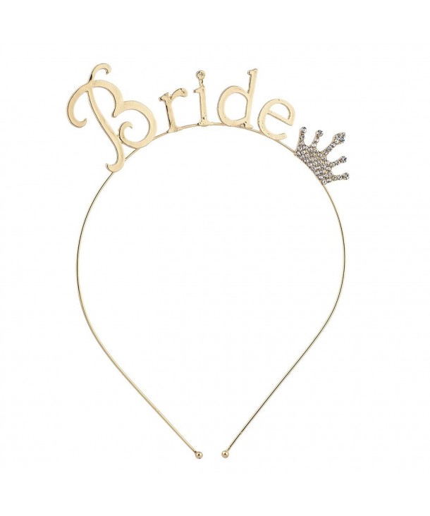 Lux Accessories Rhinestone Crown Bride Bridal Bachelorette Headband - Gold - CA12ODTF6RR