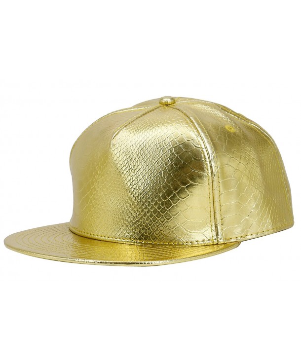 Jescakoo Cool PU Leather Snackback Cap Flat Brim Hip-hop Hat Snake Skin - Gold - CX121TRJXA1