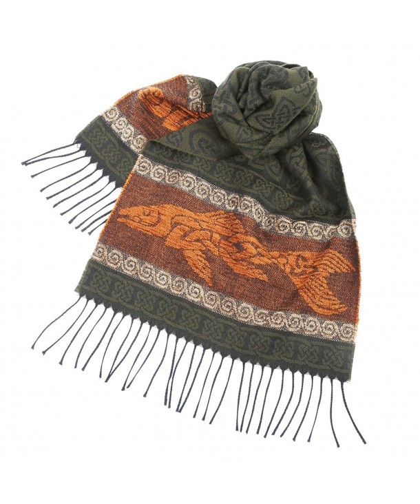 Women's Fish Scarf - Green and Orange - Celtic Beasties Collection - 75" Long - CK186Z6Q3M9