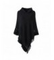 Sefilko Womens Knitted Hooded Poncho Tops Shawl Cape Batwing Blouse With Fringed Sides For Lady - Black - CF186W0AZ9S