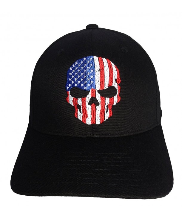 Skull USA Flag Embroidery on a Flexfit Hat. - Black - CI11OT617JL