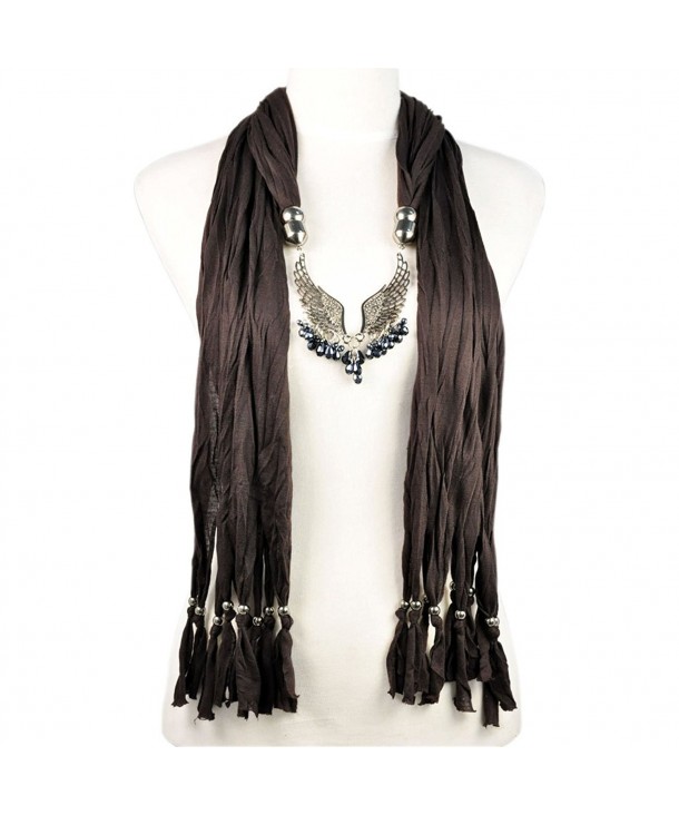 HUAN XUN Womens Alloy Angle Wing Necklace Jewelry Pendant Scarfs - E Brown - CR110VRDNP3