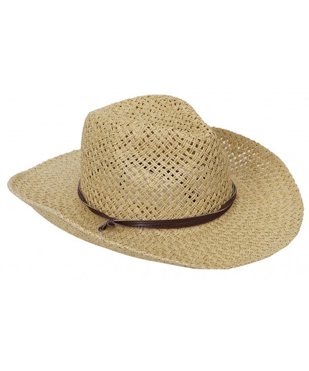 Livingston Men & Women's Woven Straw Cowboy Hat w/Hat Band Décor - Pu Band_beige - CS180O4M7ER