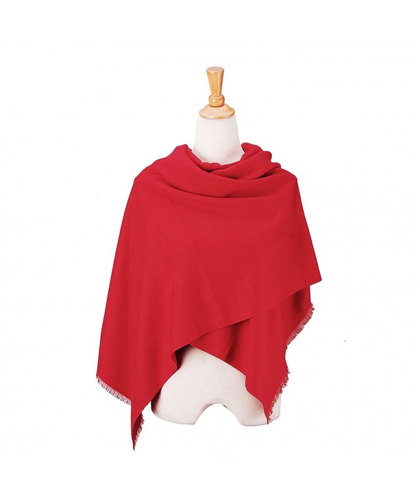 Scarf Women Fleece with Thin Fringes. Solid Color Wrap Mother's DAY - Bright Red - CI12O1UJ7V7