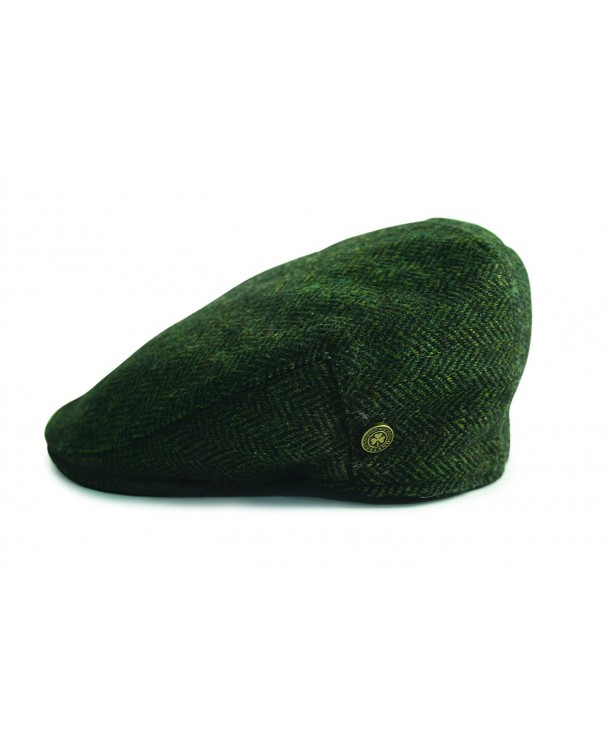 Irish Designed Herringbone Wool Cap With Shamrock Badge- Green Colour - CZ12N2IYBV9