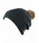 Women's Fur Pompom Fleece Lined Knitted Slouchy Beanie Hat (GRAY) - CV126FW7FR9