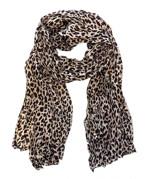 Peach Couture Trendy Women's Leopard Animal Print Crinkle Scarf wrap - Cream - CY11ULNMB23