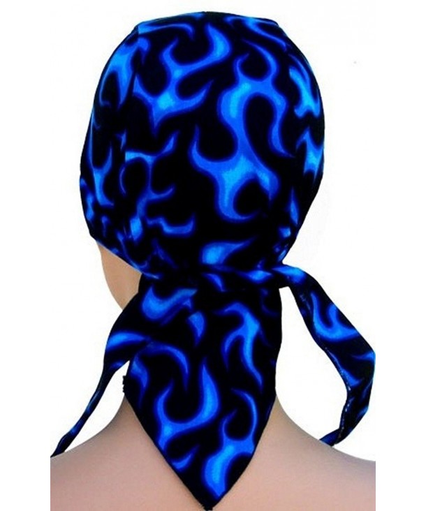 Skull Cap Biker Caps Headwraps Doo Rags - Blue Liquid Flames on Black - CH12ELHN41B