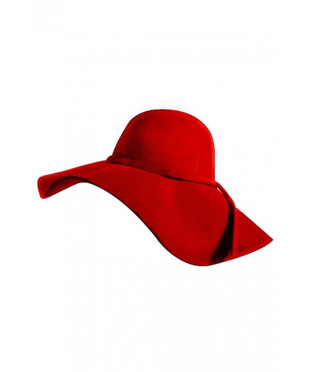 Luxury Divas Wide brimmed Wool Floppy Hat - Red - CB111OSXWFJ