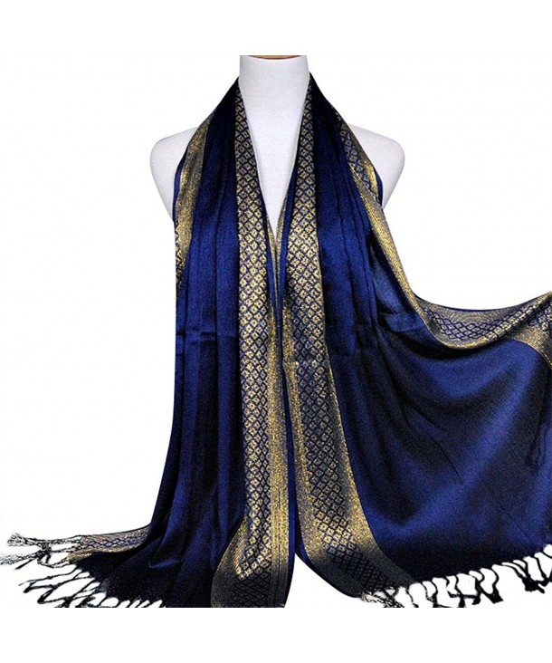 Rumas Womens Muslim Long Cotton Shawl Scarf Tassel Scarves Stole Wrap 180cmx60cm - Navy - CA12O24LG6L