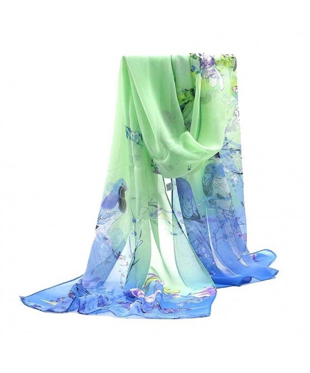 Kook Club Spring Silk Scarf for Women Medium Long Chiffon Scrawl Floral Wrap - Blue 1 Piece - CX12H0VNLCR