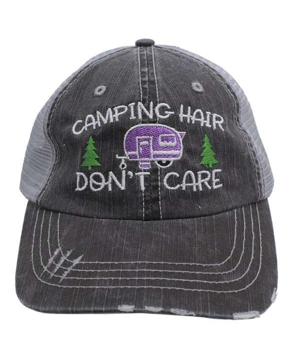 Purple Camping Hair Don't Care Women Embroidered Trucker Style Cap Hat - CG182829IYL