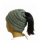 KLV CO Womens Messy Bun Beanie - Beanie Tail Soft Stretch Cable Knit High Ponytail Hat - Grey - CT187Q8G4MQ