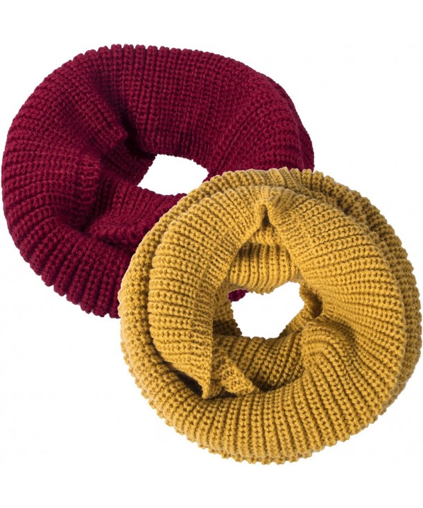 Oryer 2 Pack Womens Winter Warm Thick Knit Infinity Scarf Circle Loop Cowl Scarf - 2 Pack(wine Red + Turmeric) - CD184T5WA7H