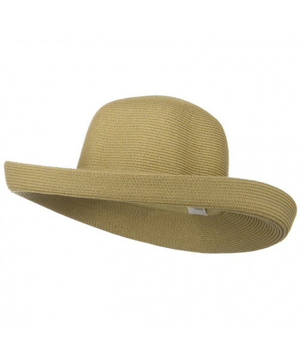 UPF 50+ Cotton Paper Braid Large Kettle Brim Hat - Tan - CQ116MT0YZV